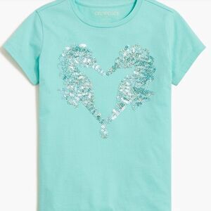 Crewcuts Factory BY843 Girls' sequin seahorse heart graphic tee large NWT/stain